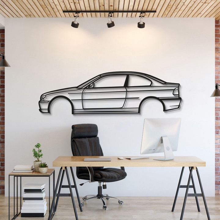 E46 Coupe Facelift Metal Car Wall Art — precision-cut steel wall art