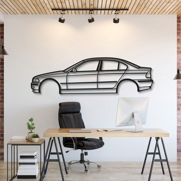 E46 Sedan Metal Car Wall Art — precision-cut steel wall art