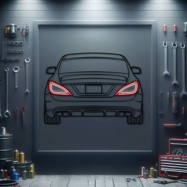 CLS AMG 63 Back View Metal Neon Car Wall Art — precision-cut steel wall art