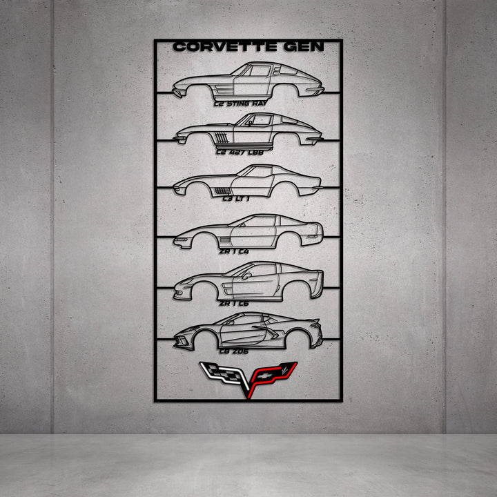 Corvette Gen's Metal Neon Car Wall Art — precision-cut steel wall art