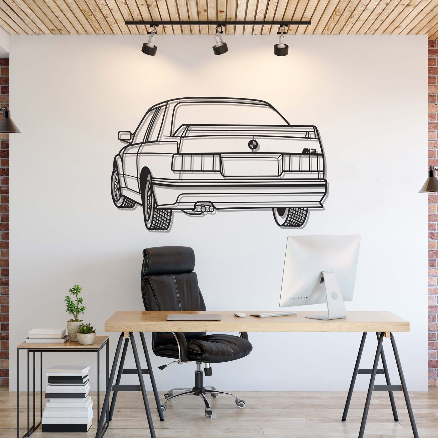 E30 Back View Perspective Metal Car Wall Art