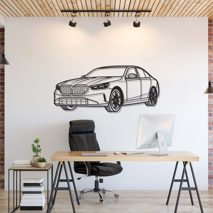 2024 530E Sedan Perspective Metal Car Wall Art — precision-cut steel wall art