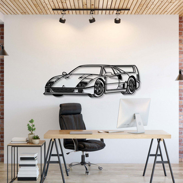 F40 Perspective Metal Car Wall Art — precision-cut steel wall art
