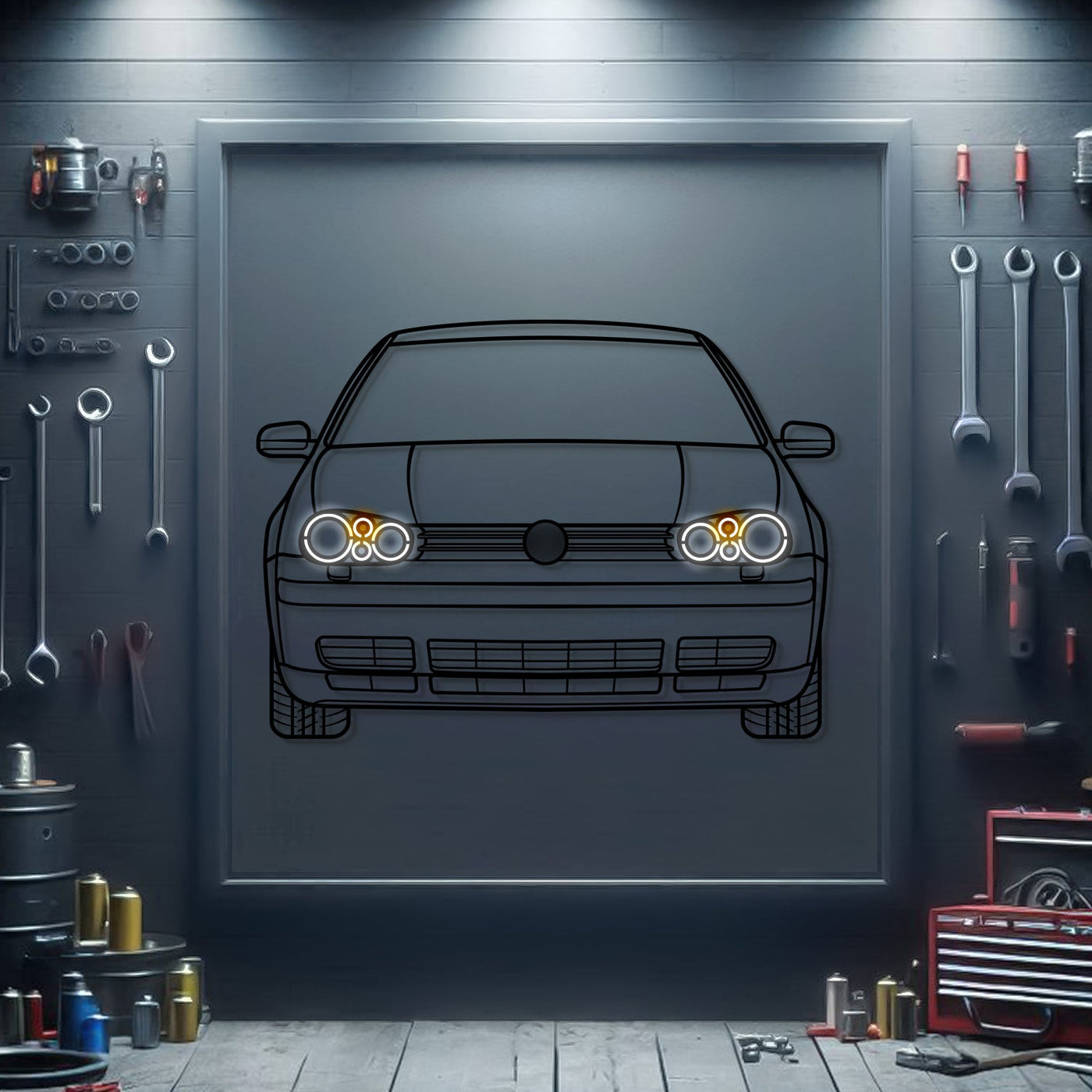 Golf 4 Front View Metal Neon Car Wall Art
