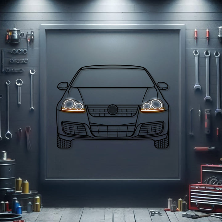 Golf 5 Front View Metal Neon Car Wall Art — precision-cut steel wall art