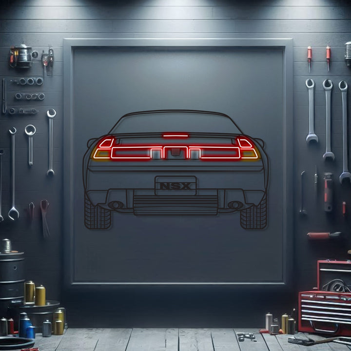 NSX Back View Metal Neon Car Wall Art — precision-cut steel wall art