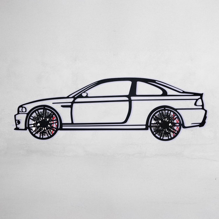 E46 M3 Wall Art – Steel Silhouette with Spinning Wheels-KAFMEKA016 — precision-cut steel wall art