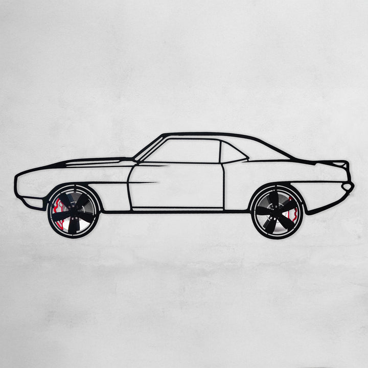 1969 Camaro Wall Art – Classic Steel Silhouette with Spinning Wheels-KAFMEKA021 — precision-cut steel wall art