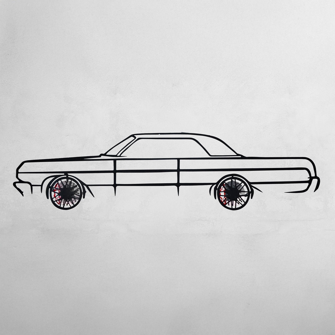 1964 Impala Wall Art – Classic Steel Silhouette with Spinning Wheels-KAFMEKA022