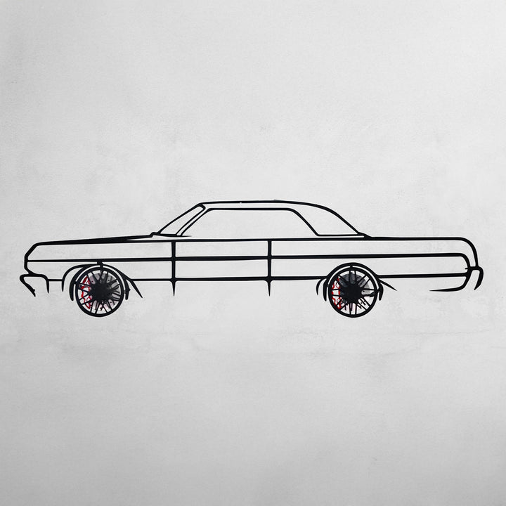 1964 Impala Wall Art – Classic Steel Silhouette with Spinning Wheels-KAFMEKA022 — precision-cut steel wall art