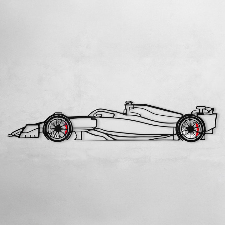 Formula 1 Wall Art – Steel Silhouette Racing Car with Spinning Wheels-KAFMEKA023 — precision-cut steel wall art