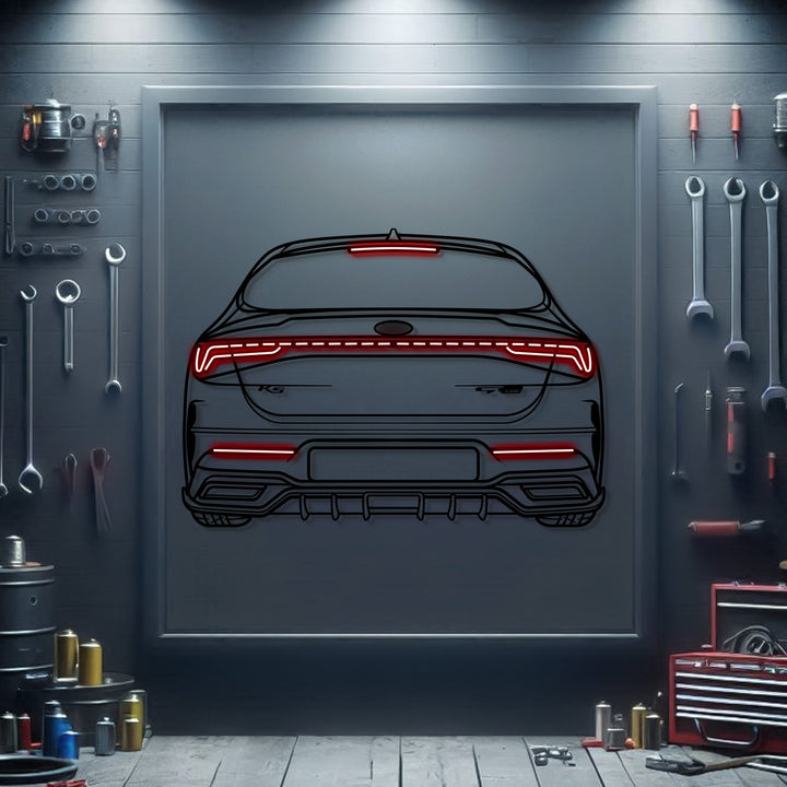 K5 GT Line Back View Metal Neon Car Wall Art — precision-cut steel wall art