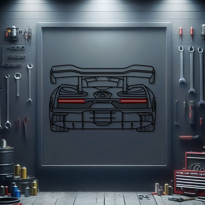 Senna Back View Metal Neon Car Wall Art — precision-cut steel wall art