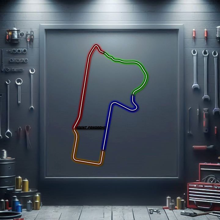 Mount Panorama Metal Neon Race Track — precision-cut steel wall art