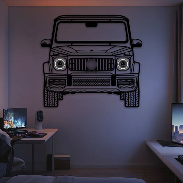 2019 G63 AMG Front View Metal Neon Car Wall Art — precision-cut steel wall art