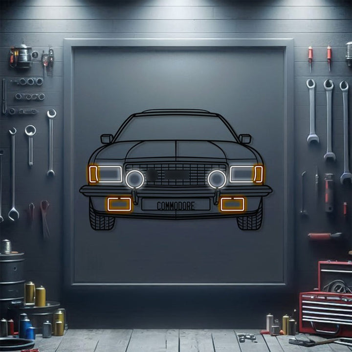 1975 OPEL Commodore B Coupe GSE Construction Front View Metal Neon Car Wall Art — precision-cut steel wall art