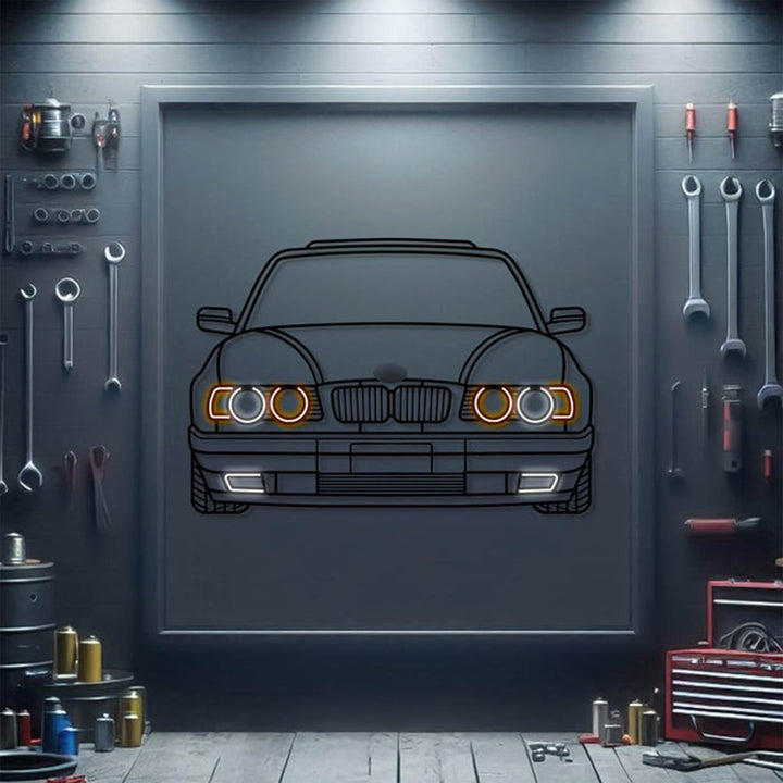 1994 BMW 530i Front View Metal Neon Car Wall Art — precision-cut steel wall art