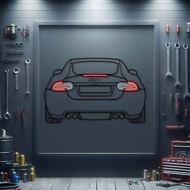2013 Jaguar XKR Back View Metal Neon Car Wall Art — precision-cut steel wall art