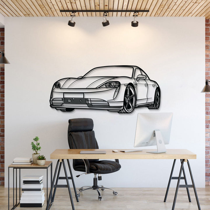 Taycan Perspective Metal Car Wall Art — precision-cut steel wall art