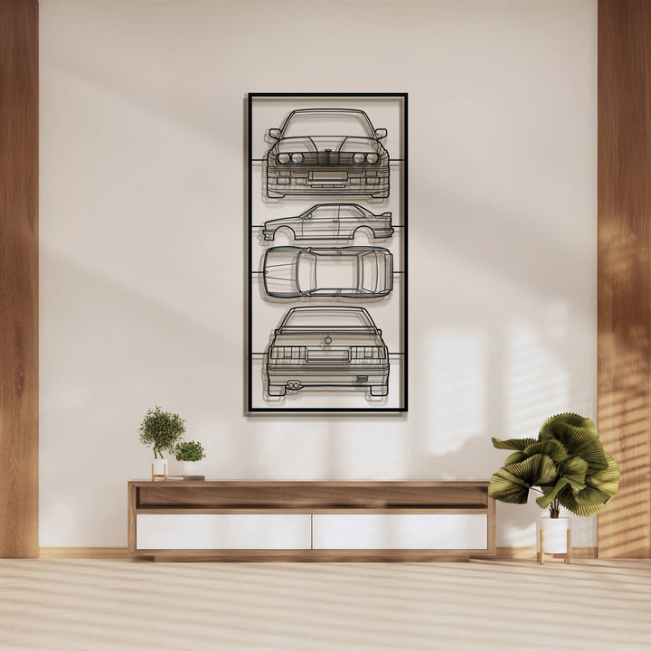 E30 Quad Profile Metal Frame Silhouette — precision-cut steel wall art