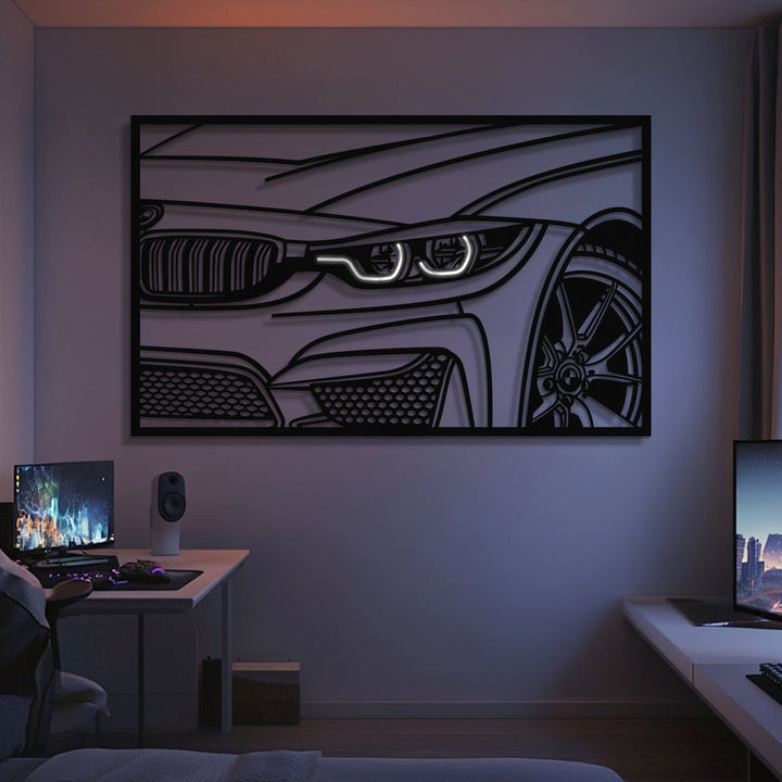F82 M4 Apex Front View Metal Neon Frame Wall Art — precision-cut steel wall art