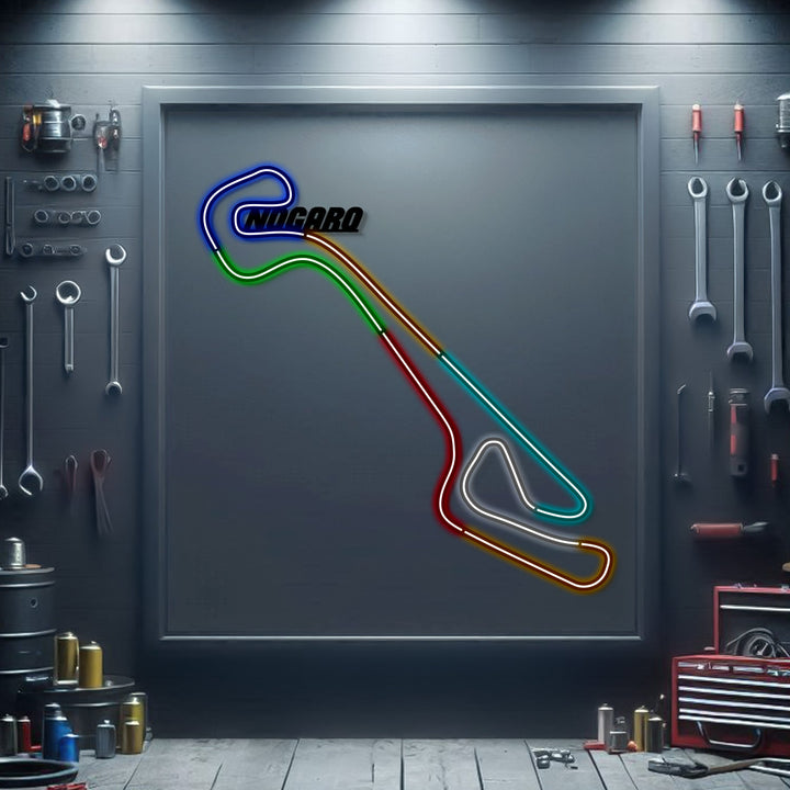 Nogaro Metal Neon Race Track — precision-cut steel wall art