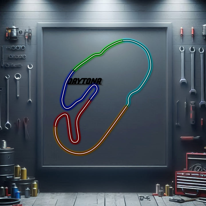 Daytona Metal Neon Race Track — precision-cut steel wall art
