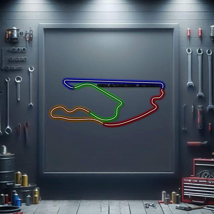 Miami International Autodrome Metal Neon Race Track — precision-cut steel wall art
