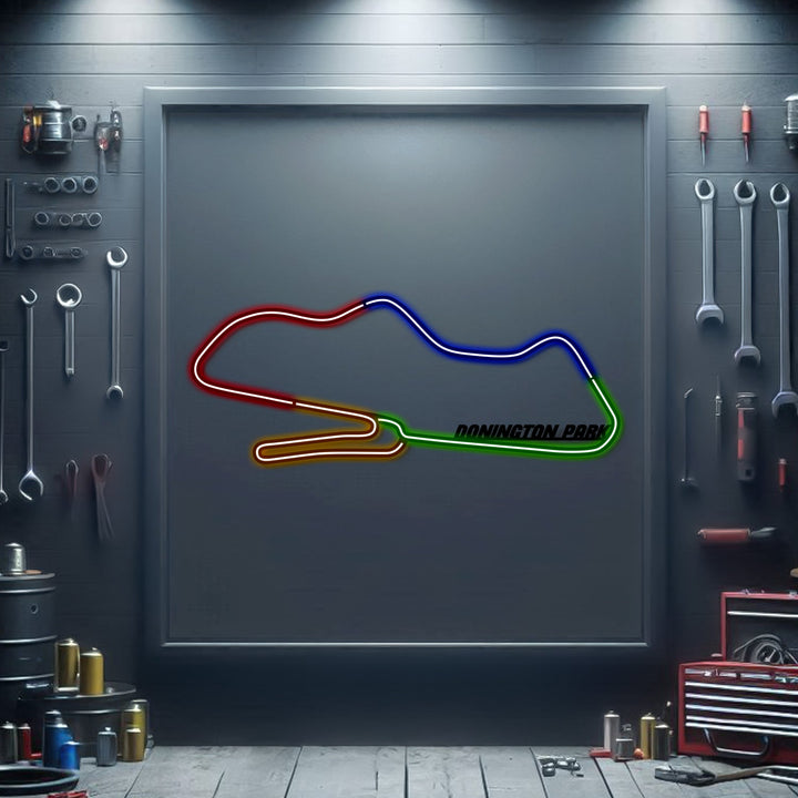Donington Park Metal Neon Race Track — precision-cut steel wall art
