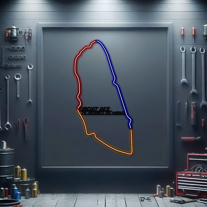 24 Heures Du Mans Metal Neon Race Track — precision-cut steel wall art