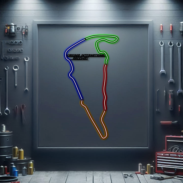 Virginia International Raceway Metal Neon Race Track — precision-cut steel wall art