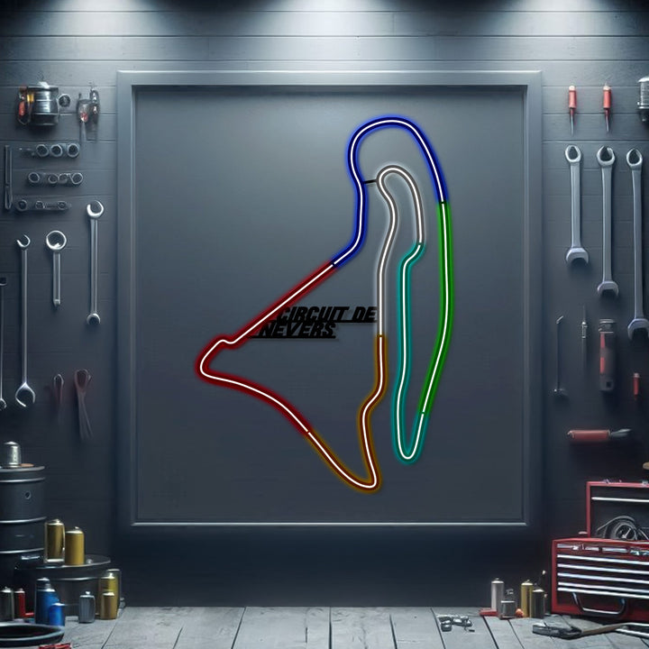 Circuit De Nevers Metal Neon Race Track — precision-cut steel wall art