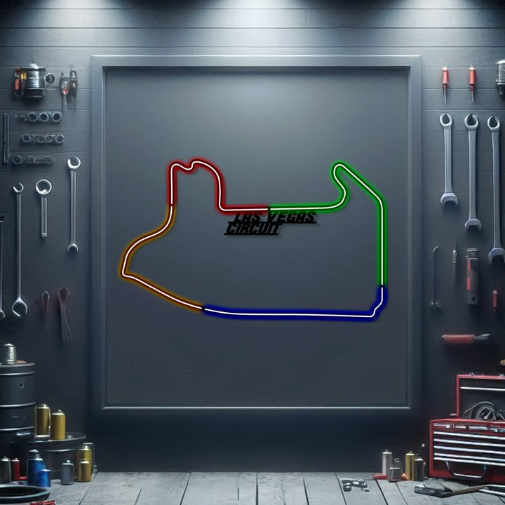Las Vegas Circuit Metal Neon Race Track — precision-cut steel wall art