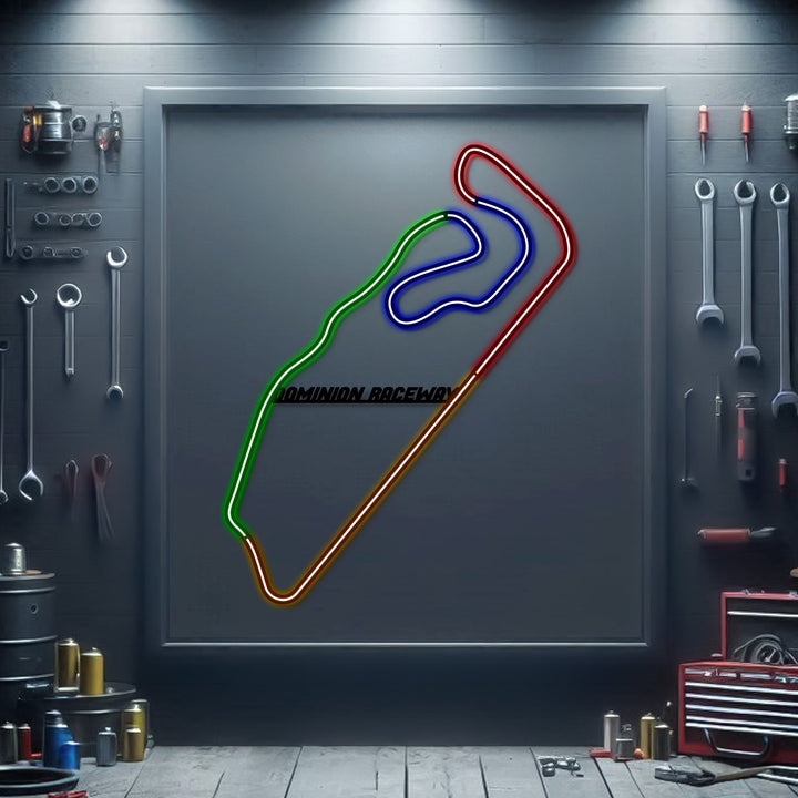 Dominion Raceway Metal Neon Race Track — precision-cut steel wall art