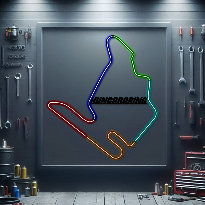 Hungaroring Metal Neon Race Track — precision-cut steel wall art