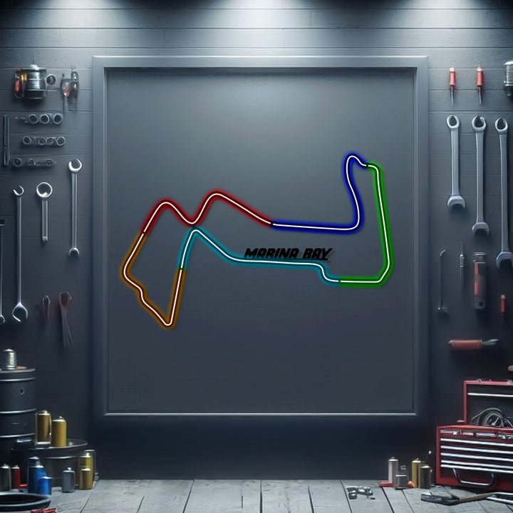 Marina Bay Metal Neon Race Track — precision-cut steel wall art