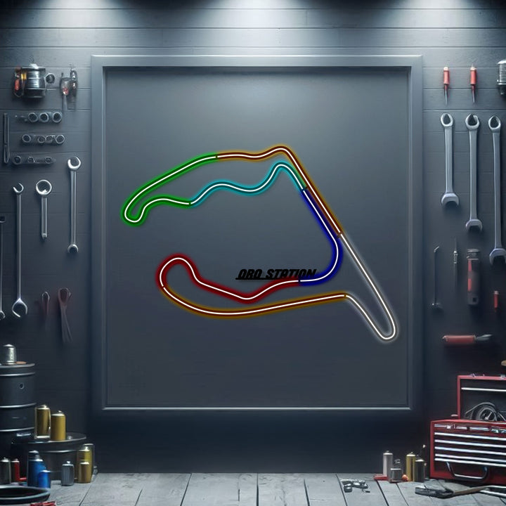 Oro Station Metal Neon Race Track — precision-cut steel wall art