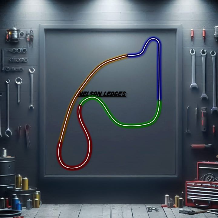 Nelson Ledges Metal Neon Race Track — precision-cut steel wall art