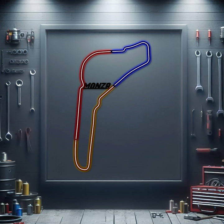 Monza Metal Neon Race Track — precision-cut steel wall art