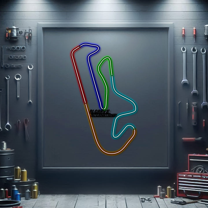 Algarve International Metal Neon Race Track — precision-cut steel wall art