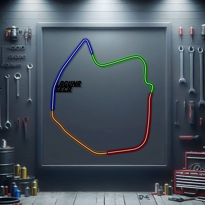 Laguna Seca 2 Metal Neon Race Track — precision-cut steel wall art