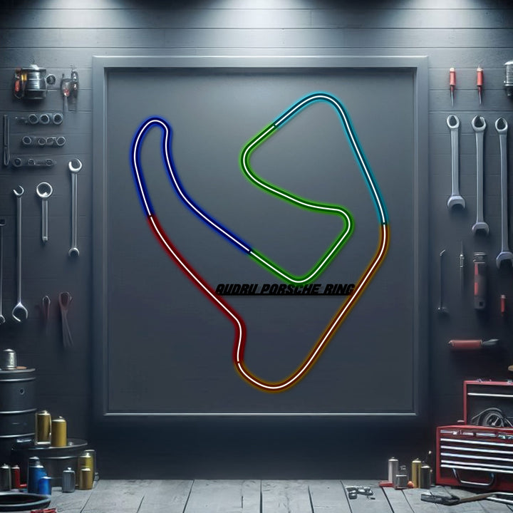 Audru Porsche Ring Metal Neon Race Track — precision-cut steel wall art