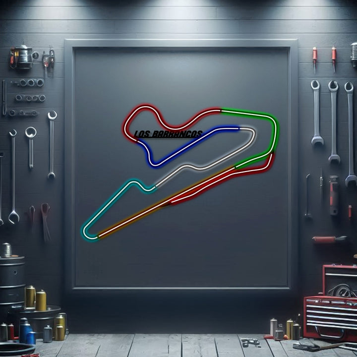 Los Barrancos Metal Neon Race Track — precision-cut steel wall art