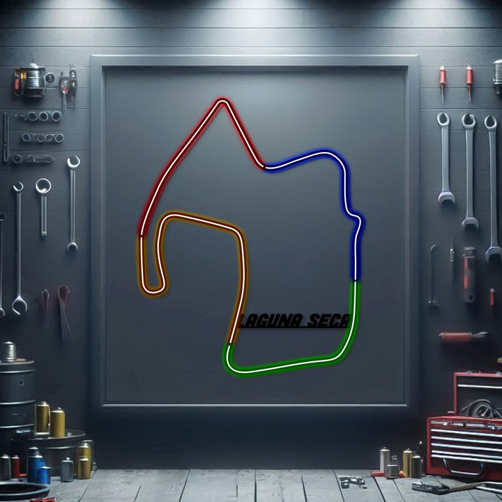 Laguna Seca Metal Neon Race Track — precision-cut steel wall art