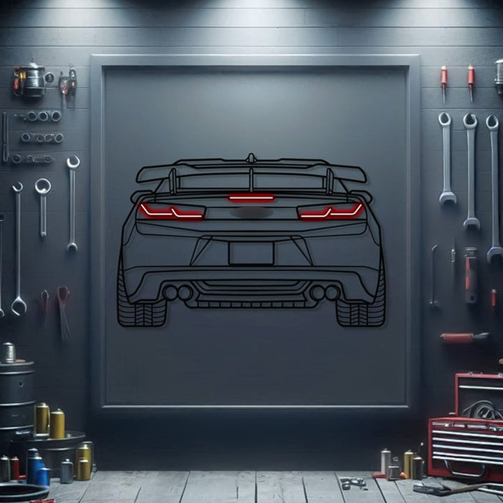Camaro Back View Metal Neon Car Wall Art — precision-cut steel wall art