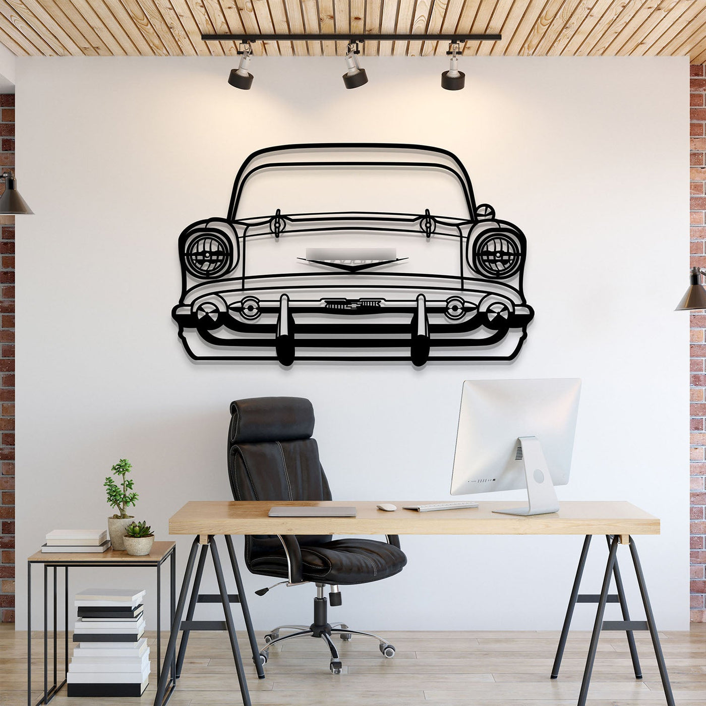 1957 Bel Air Front View Metal Car Wall Art