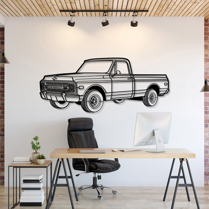 1968 C10 Perspective Metal Car Wall Art — precision-cut steel wall art