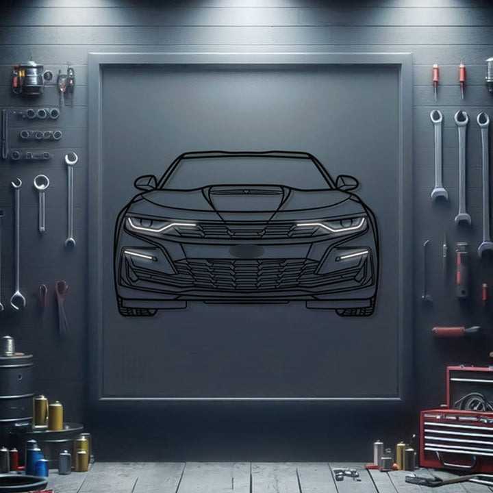 Camaro Front View Metal Neon Car Wall Art — precision-cut steel wall art
