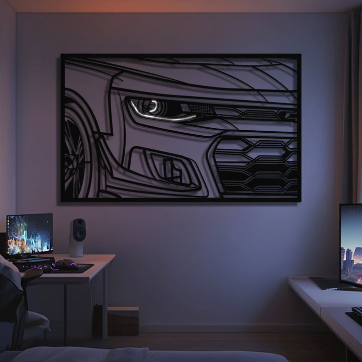 2024 Camaro ZLE 1LE Apex Front View Metal Neon Frame Wall Art — precision-cut steel wall art