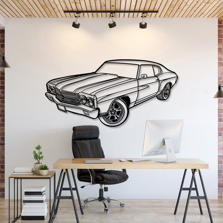 1970 Chevelle SS Perspective Metal Car Wall Art — precision-cut steel wall art